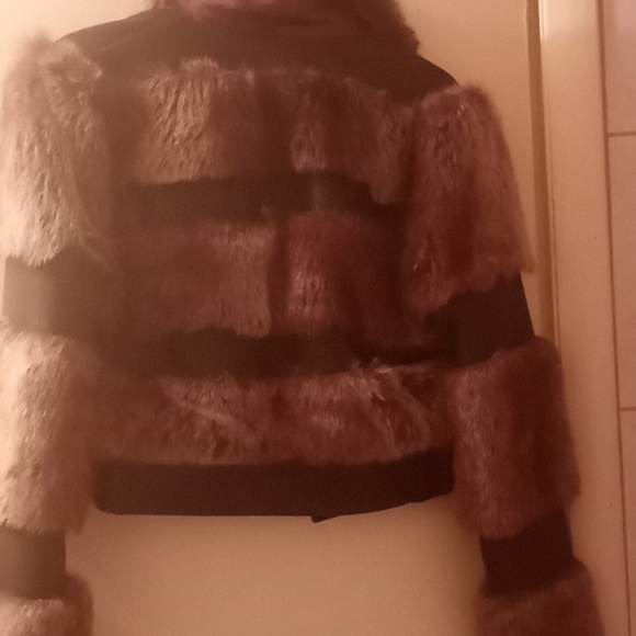 Brown faux fur and leather acket - Picture 3 of 3